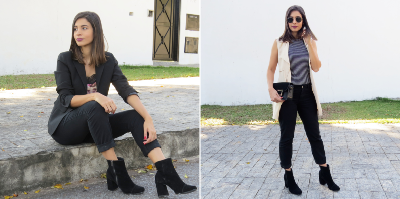 como usar bota de cano curto com calça skinny preta