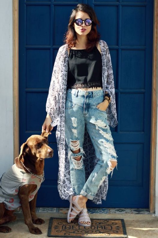 Looks com Melissa look usando melissa jeans e kimono